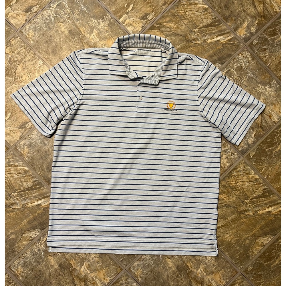 Vineyard Vines Polo Shirt Men XL Blue Striped Presidents Cup Golf